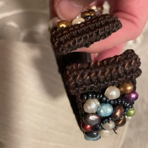 Handcrafted cuff bracelet with multi colored pearl-like beads - Picture 6 of 6